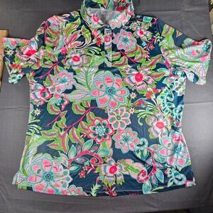 Ace‎ Golfs Women's XXXL Floral Print Short Sleeve Golf Polo Shirt - Vibrant